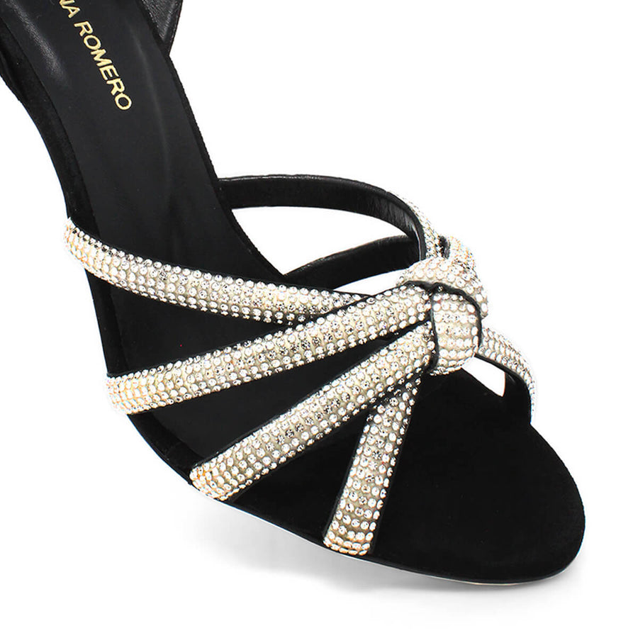 MARTINA 85 GLAM - Ante Negro Regina Romero Zapato Sandalia Zapatilla Tacon Alto Para Dama en Piel