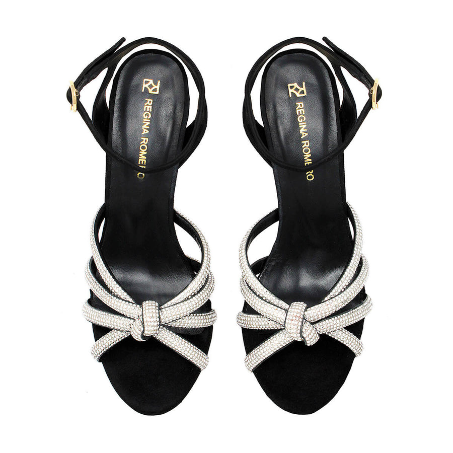 MARTINA 85 GLAM - Ante Negro Regina Romero Zapato Sandalia Zapatilla Tacon Alto Para Dama en Piel