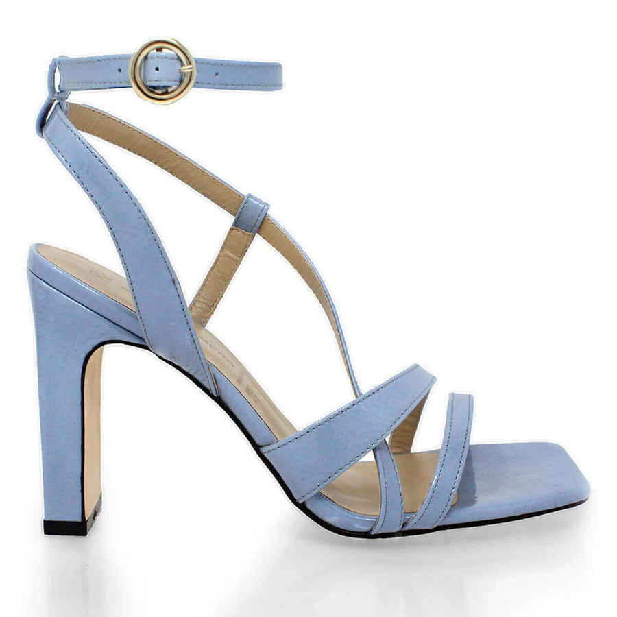 PIA 100 - Charol Azul Pastel Regina Romero Zapato Sandalia Zapatilla Tacon Alto Para Dama en Piel