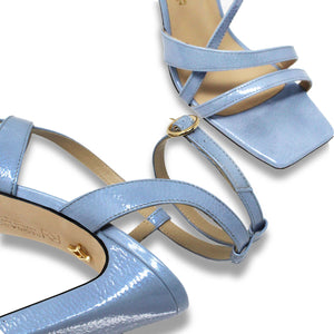 PIA 100 - Charol Azul Pastel Regina Romero Zapato Sandalia Zapatilla Tacon Alto Para Dama en Piel