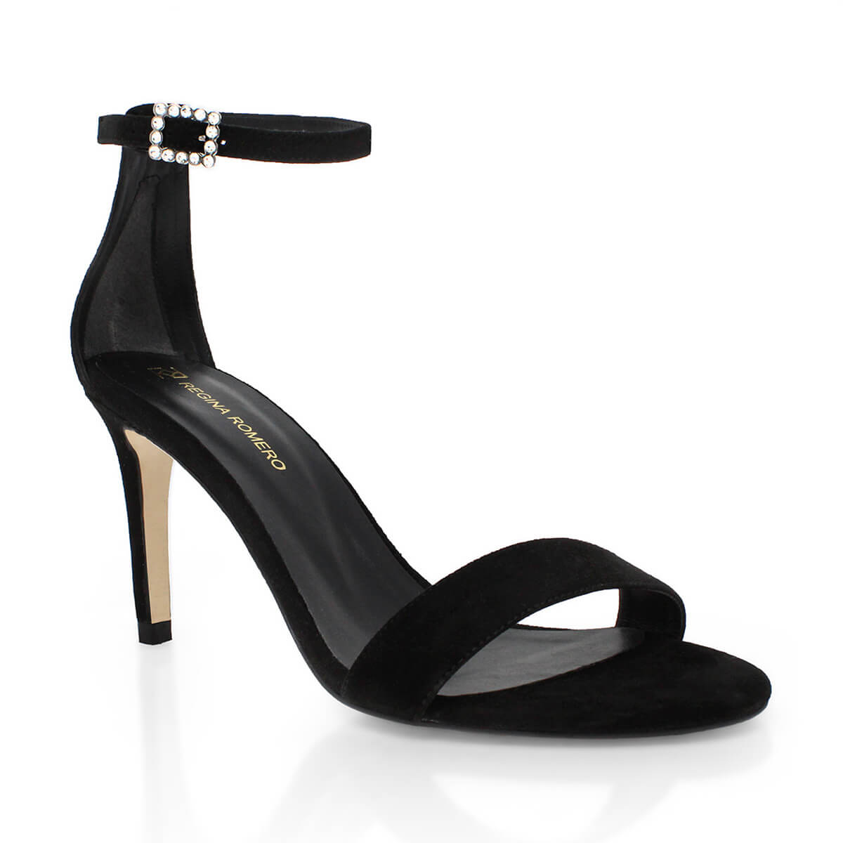 CLAUDINE 85 GLAM - Black Suede Regina Romero High Heel Sandal Slipper Shoe for Women in Leather