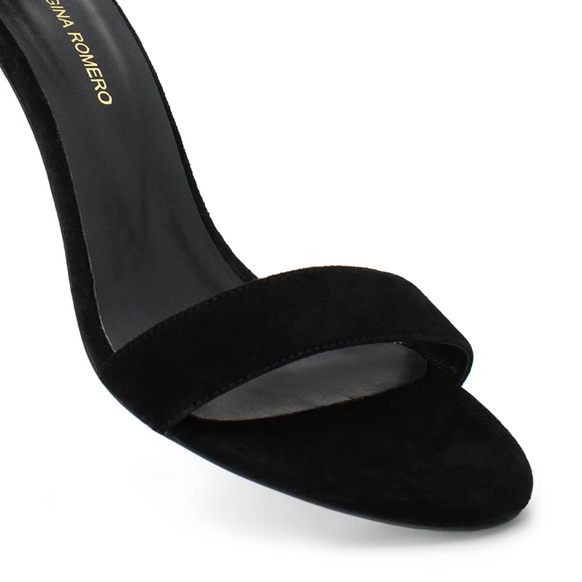 CLAUDINE 85 GLAM - Ante Negro Regina Romero Zapato Sandalia Zapatilla Tacon Alto Para Dama en Piel