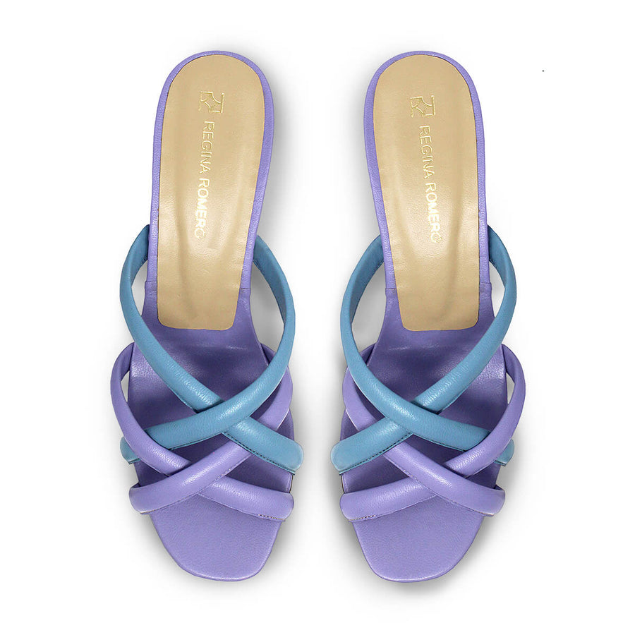 ALDA 60 - Lilac and Blue Regina Romero Low Heel Sandal Slipper Shoe for Women in Leather