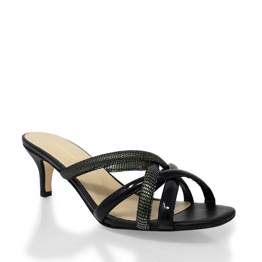 ALDA 60 - Black Regina Romero Low Heel Sandal Shoe for Women in Leather