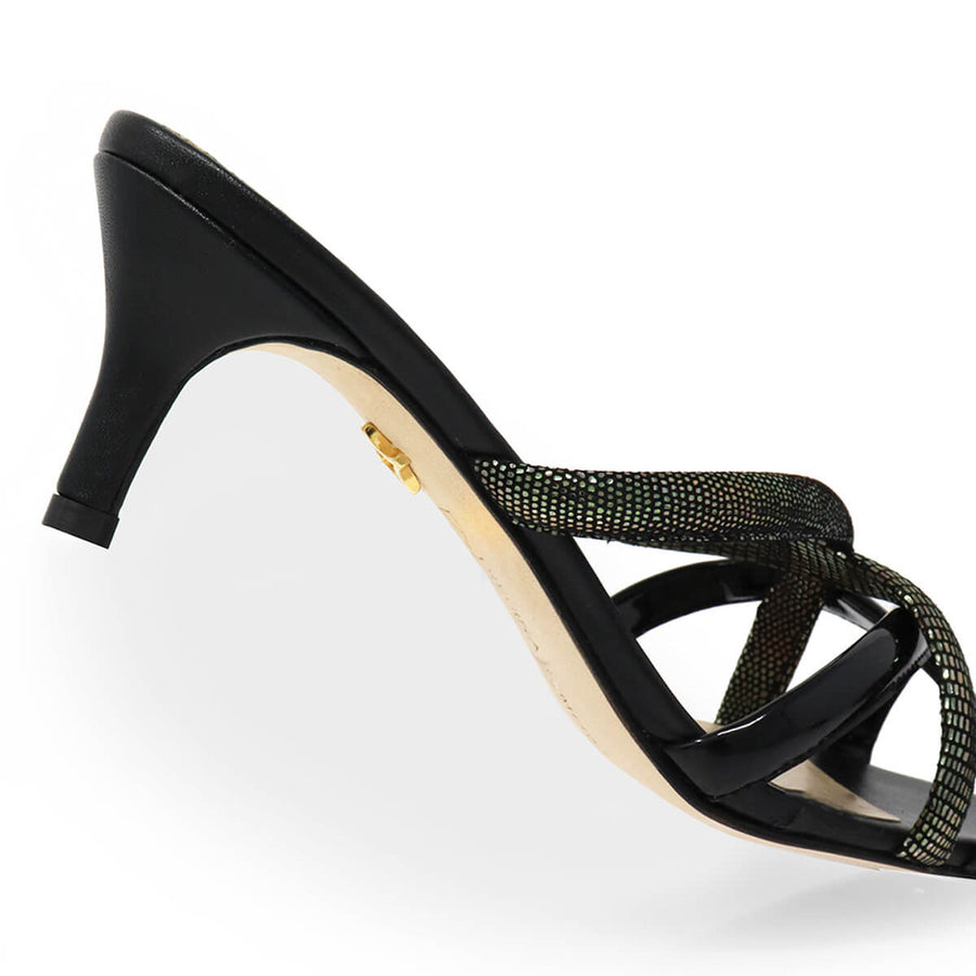 ALDA 60 - Black Regina Romero Low Heel Sandal Shoe for Women in Leather