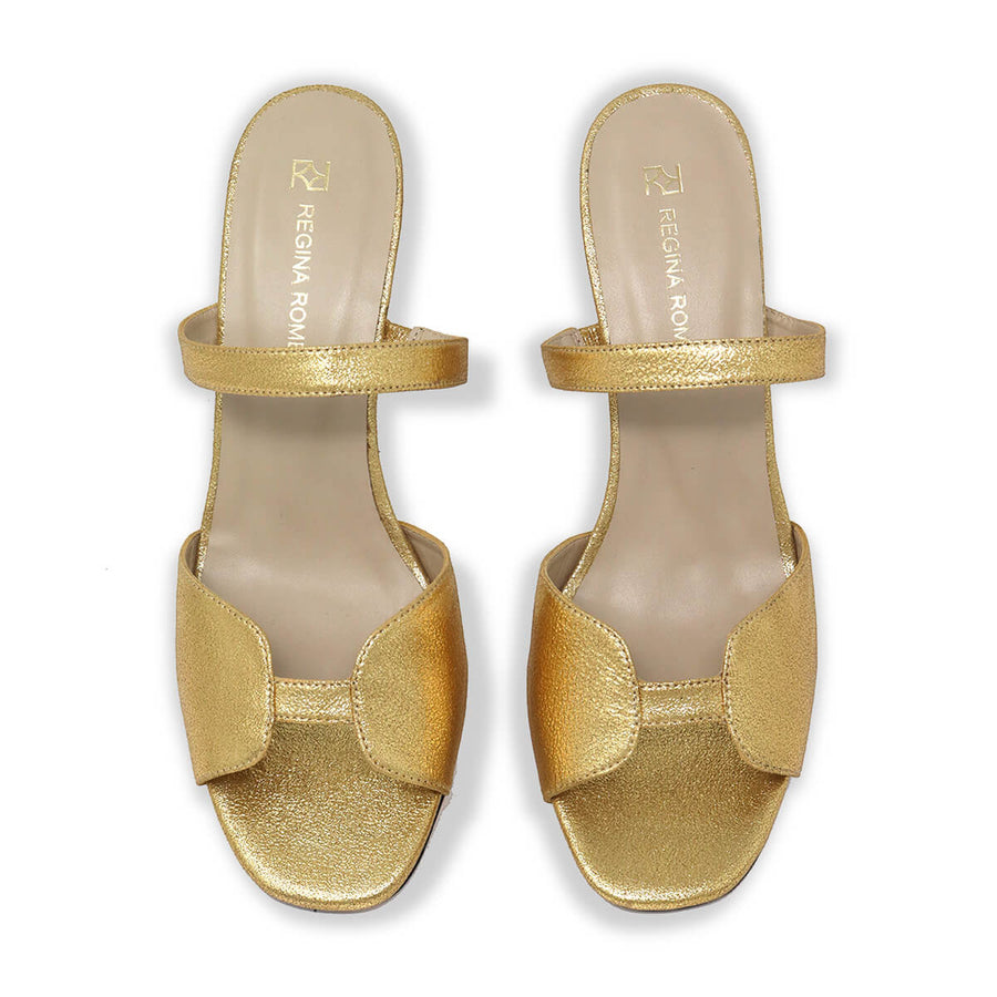 VEGA 60 - Oro Regina Romero Zapato Sandalia Zapatilla Tacon Bajo Para Dama en Piel