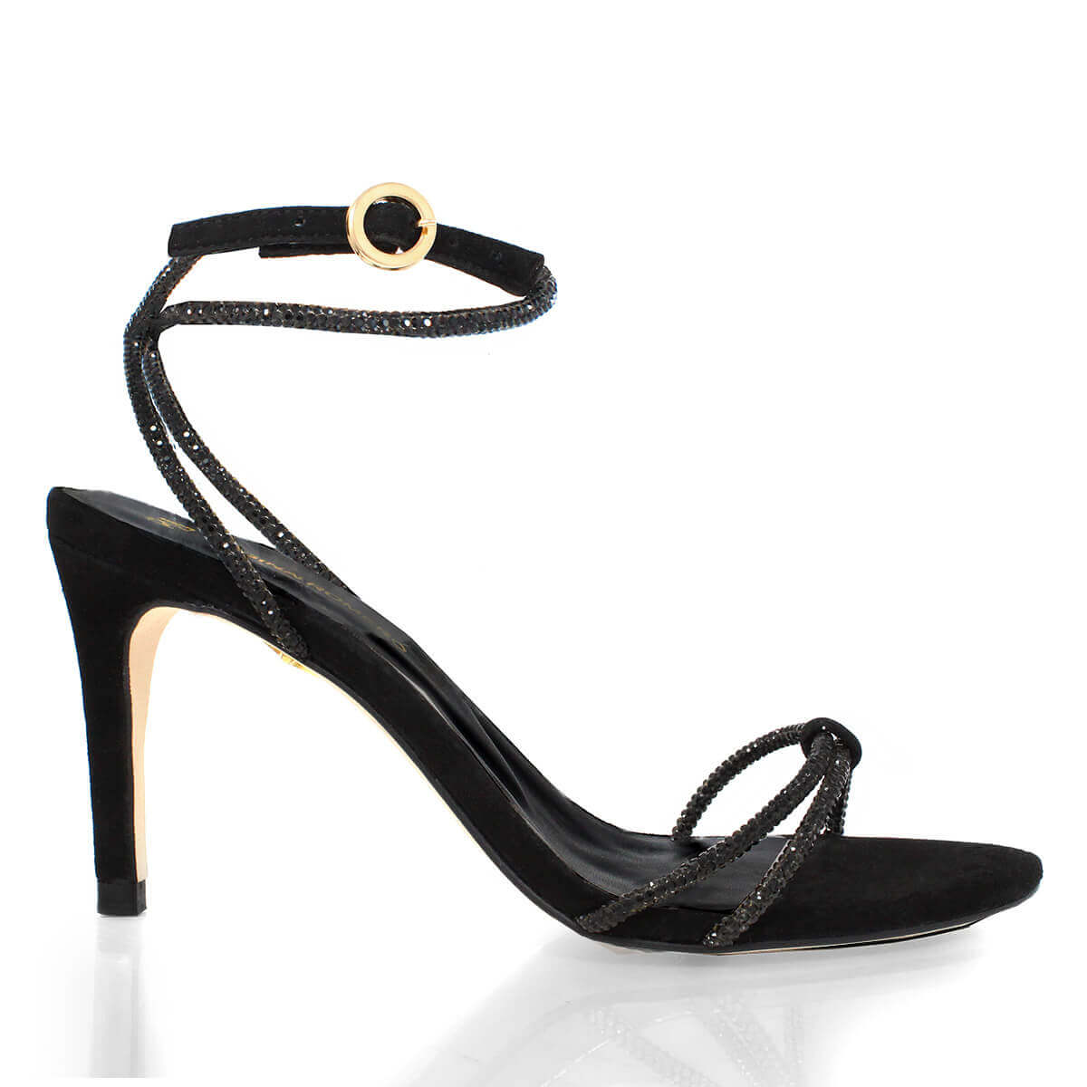 ELOISE 85 GLAM - Black Suede Regina Romero High Heel Sandal Slipper Shoe for Women in Leather