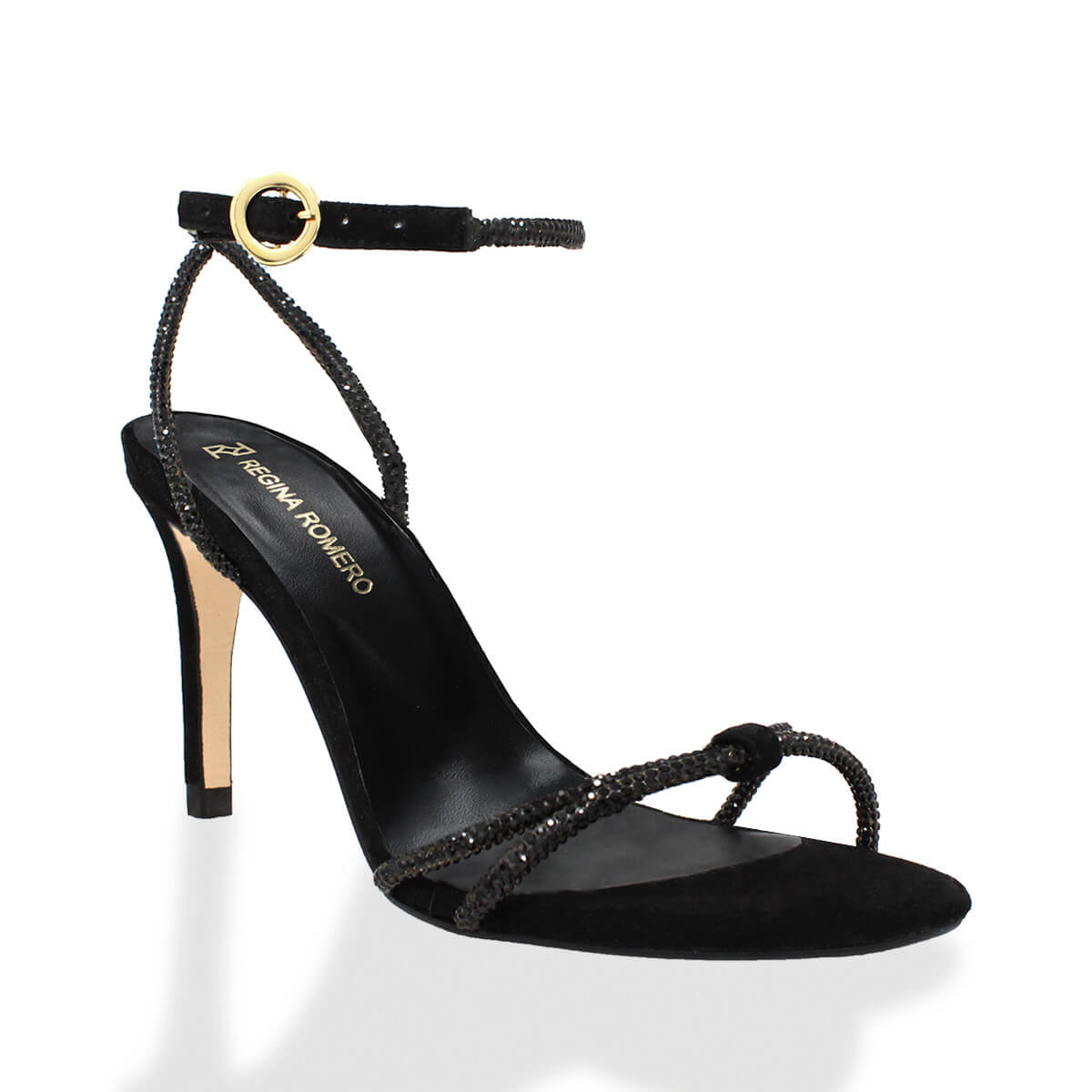 ELOISE 85 GLAM - Black Suede Regina Romero High Heel Sandal Slipper Shoe for Women in Leather