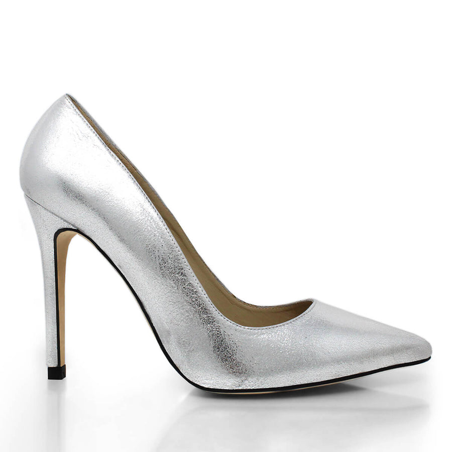 REGINA PUMP 105 - Plata Regina Romero Zapato Zapatilla Tacon Alto Para Dama en Piel