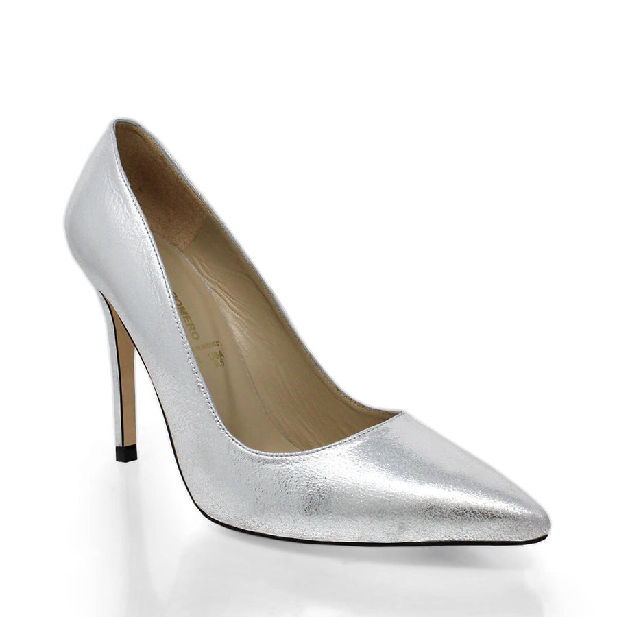 REGINA PUMP 105 - Plata Regina Romero Zapato Zapatilla Tacon Alto Para Dama en Piel