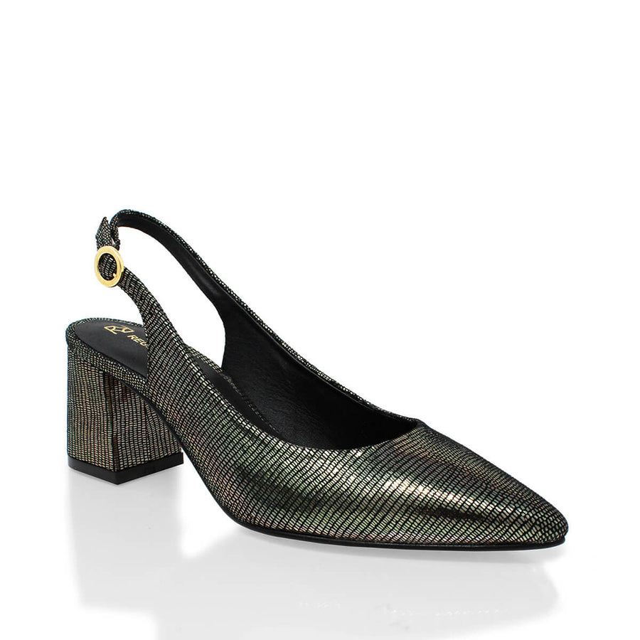 TANIA 50 - Negro Inox Regina Romero Zapato Zapatilla Tacon Bajo Para Dama en Piel