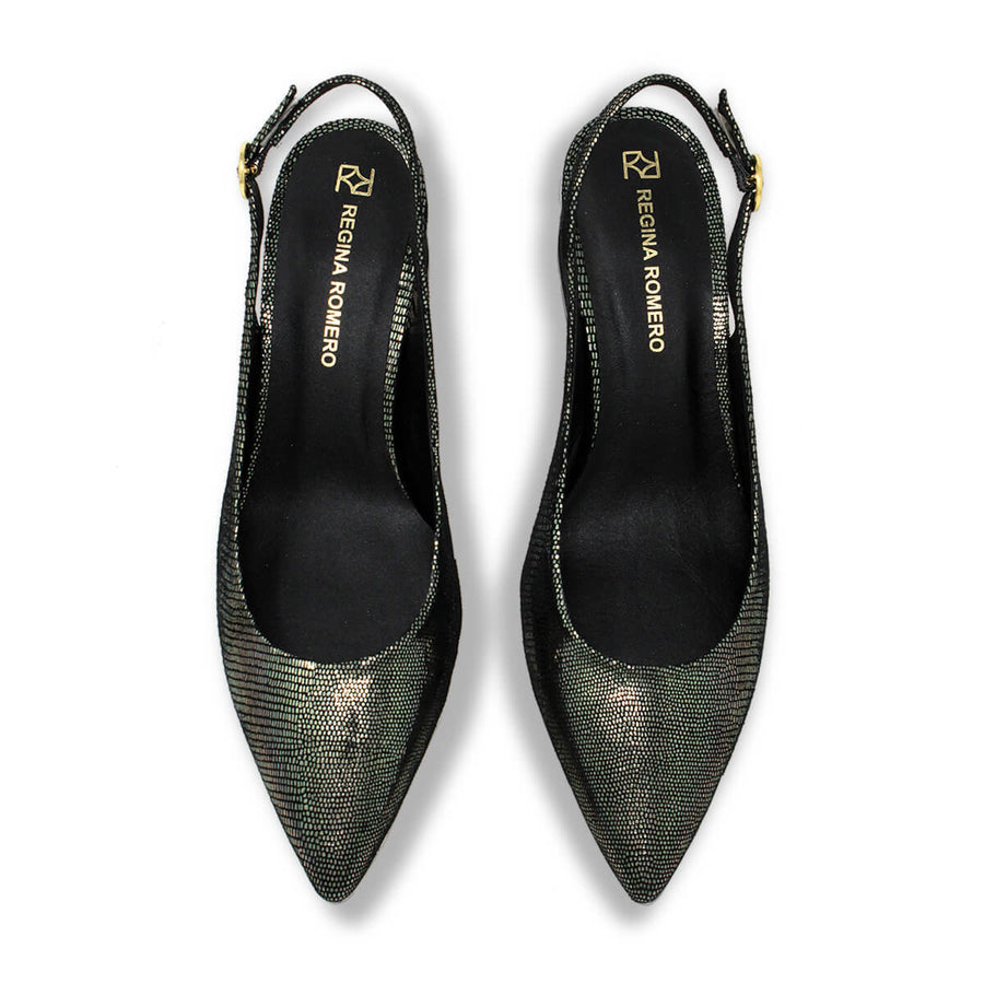 TANIA 50 - Negro Inox Regina Romero Zapato Zapatilla Tacon Bajo Para Dama en Piel