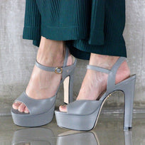 SABRINA 135 - Gray Regina Romero High Heel Platform Sandal Shoe for Women in Leather