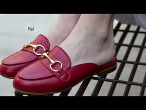 CINDY - Vino Regina Romero Zapato Flat Mule de Piso Para Dama en Piel