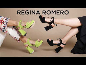 JOANA 95 - Ante Negro Regina Romero Zapato Sandalia Plataforma Tacon Alto Para Dama en Piel